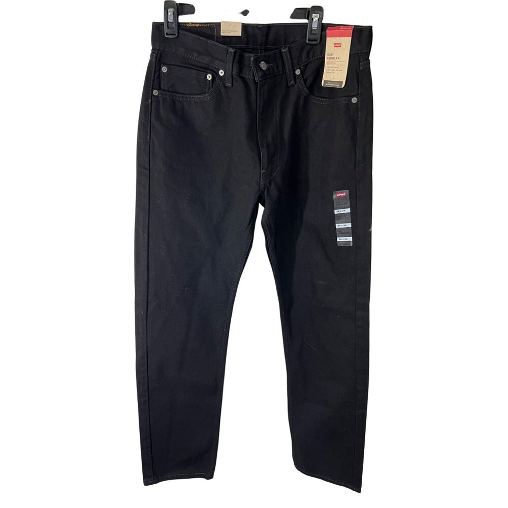 Levis Mens 505 Regular Fit Black Jeans W34 L34 100% Cotton Straight Leg Denim